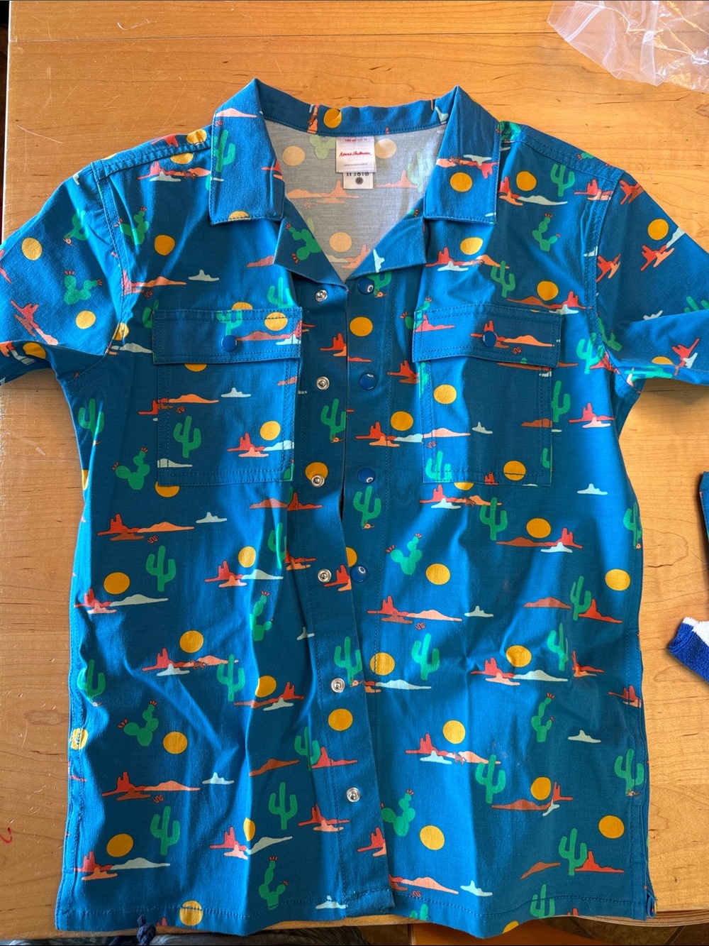 Hanna Andersson Teal Button-Front Desert Print Shirt